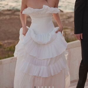 Acler White Strapless Ruffled Tiered Gown